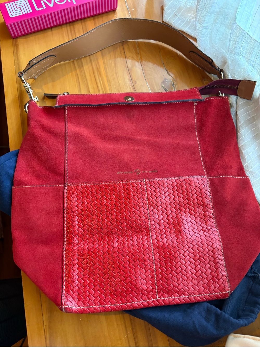 Vintage Prada Red  Woven Suede Shoulder Bag
